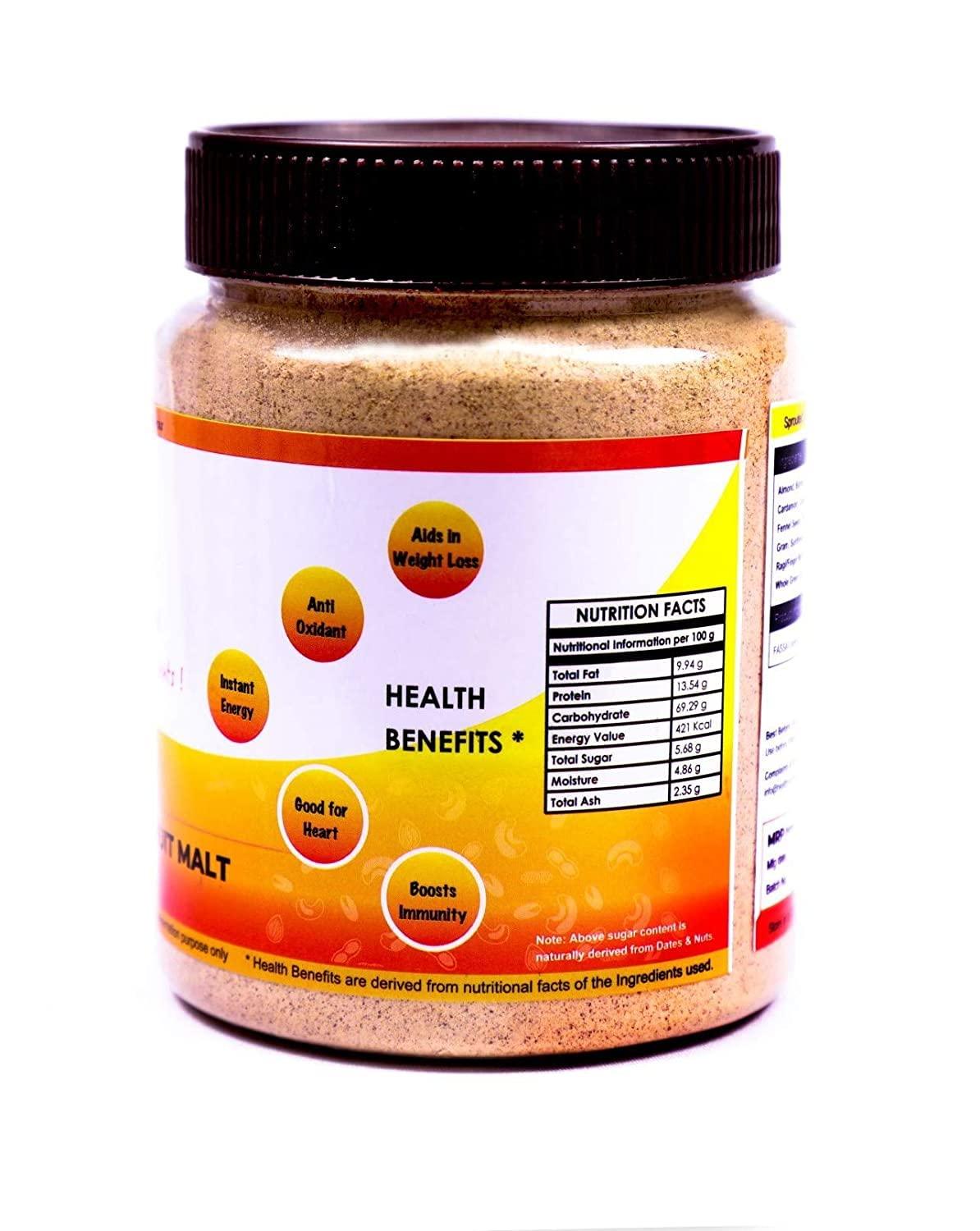 HEALTHY PANDA HEALTHY PANDA Organic Sprouted Multigrain Dry Fruit Malt / Sprouted Multigrain Health Mi x, Organic Sattu Mavu - 125 Gram, Pack Of 4 (500 Grams)