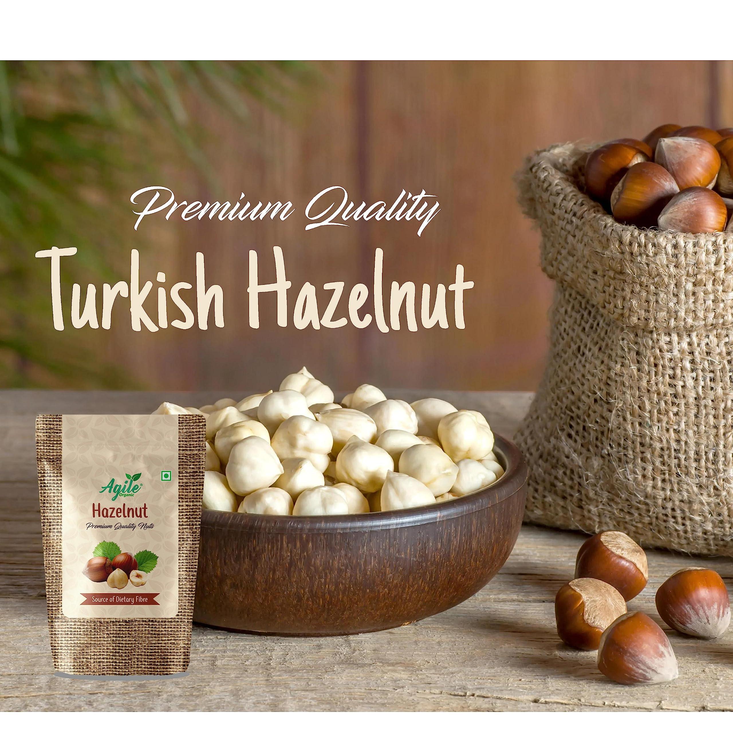 Agile Organic Agile Organic Jumbo Hazel Nuts 200 Grams Pouch | Hazel Nut Kernels | 1 Pack of 200 gram | Turkish Hazelnut 200g
