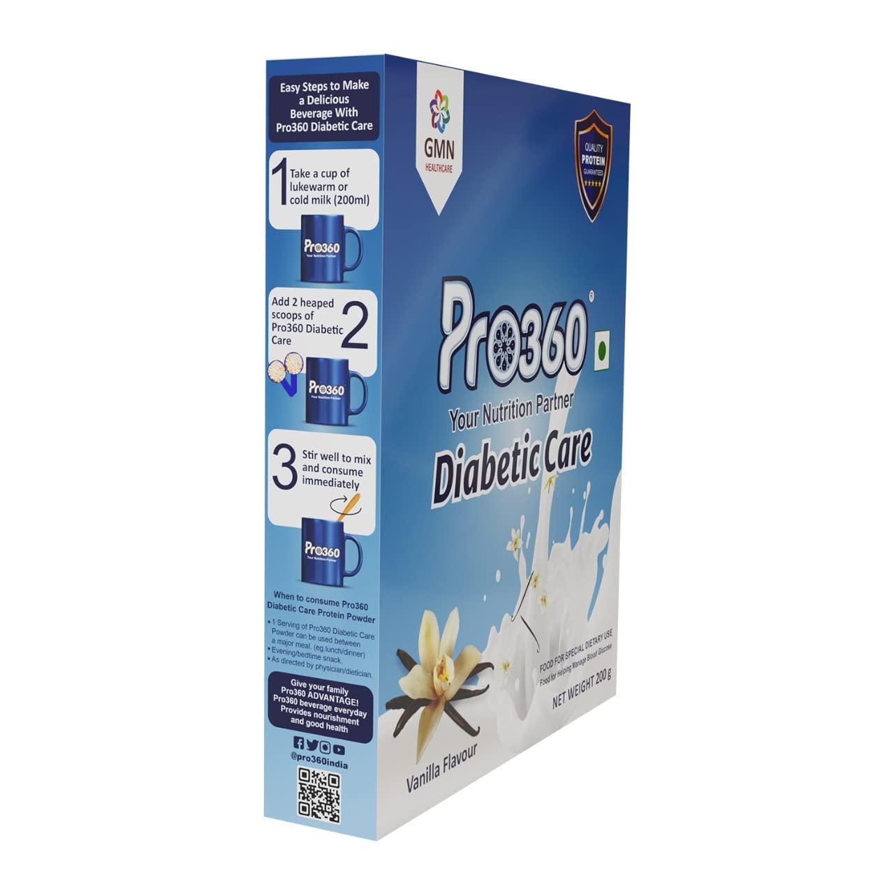 PRO360 Pro360 Diabetic Care Protein Powder for Diabetes - Food Supplement for Diabetic Patients - Helps in Managing Blood Sugar Levels - Zero Added Sugar - 200g Refill pack (Vanilla)