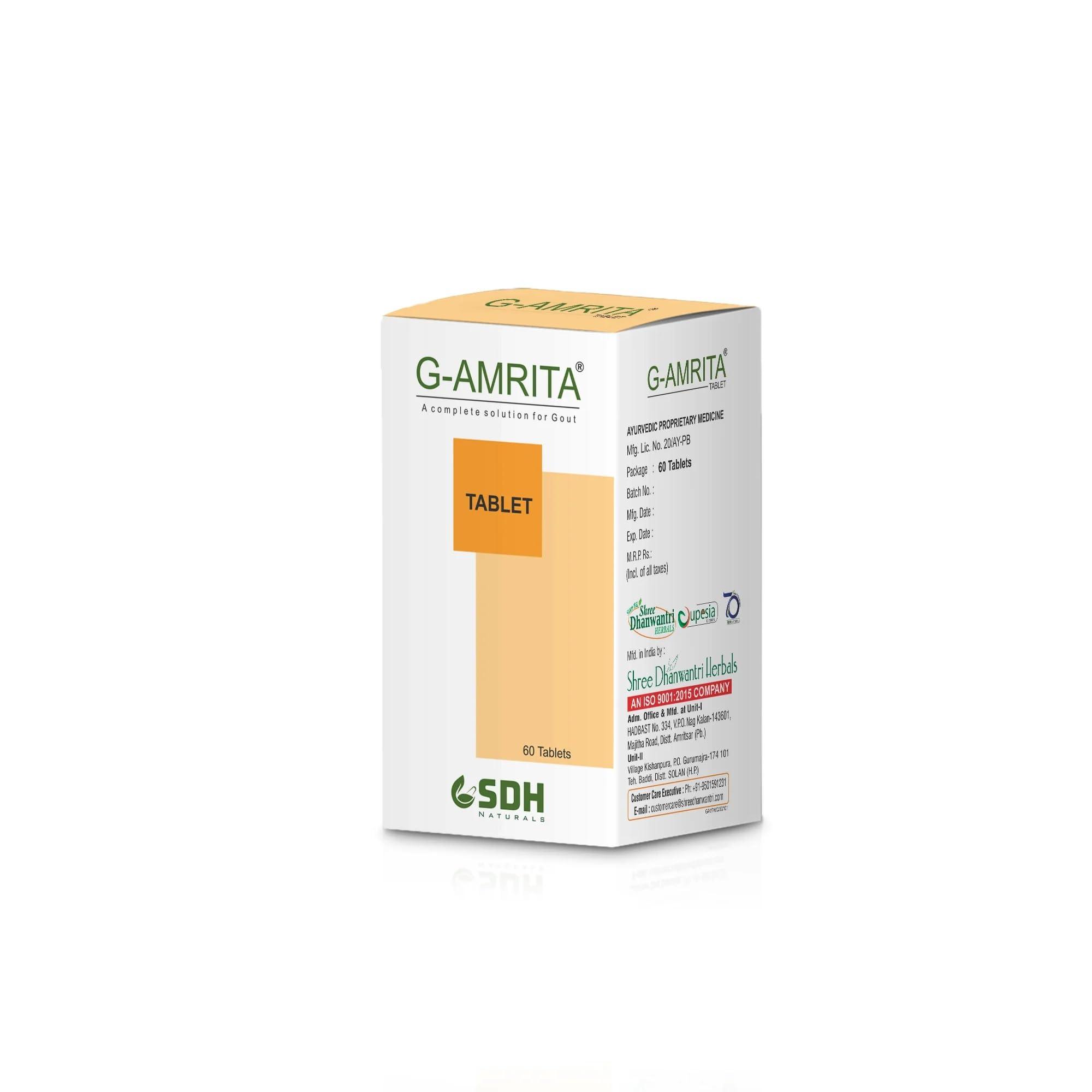 Generic SDH Natural\'s G Amrita Tablets - Helps in Gout, Joint Pain Relief by Healthy Uric Acid Level, Helps Reduce Swelling and Pain, Natural Supplement for Joint care, Ayurvedic (Pack of 2) (120 Tablets)