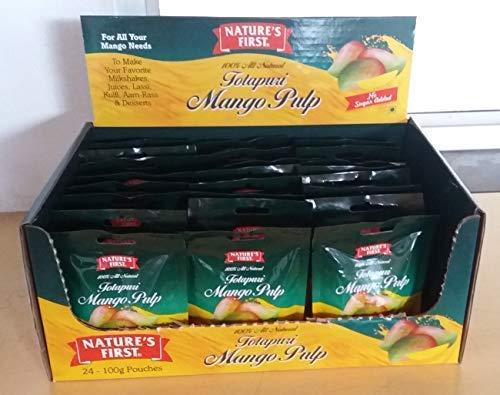 NATURE'S FIRST Nature\'s First Totapuri Mango Pulp 100 Grams (Pack of 24), with Pure Mango Goodness, Natural Sweet Flavor for Dessert, Shakes, Lassi, Smoothies, Fruit Juice