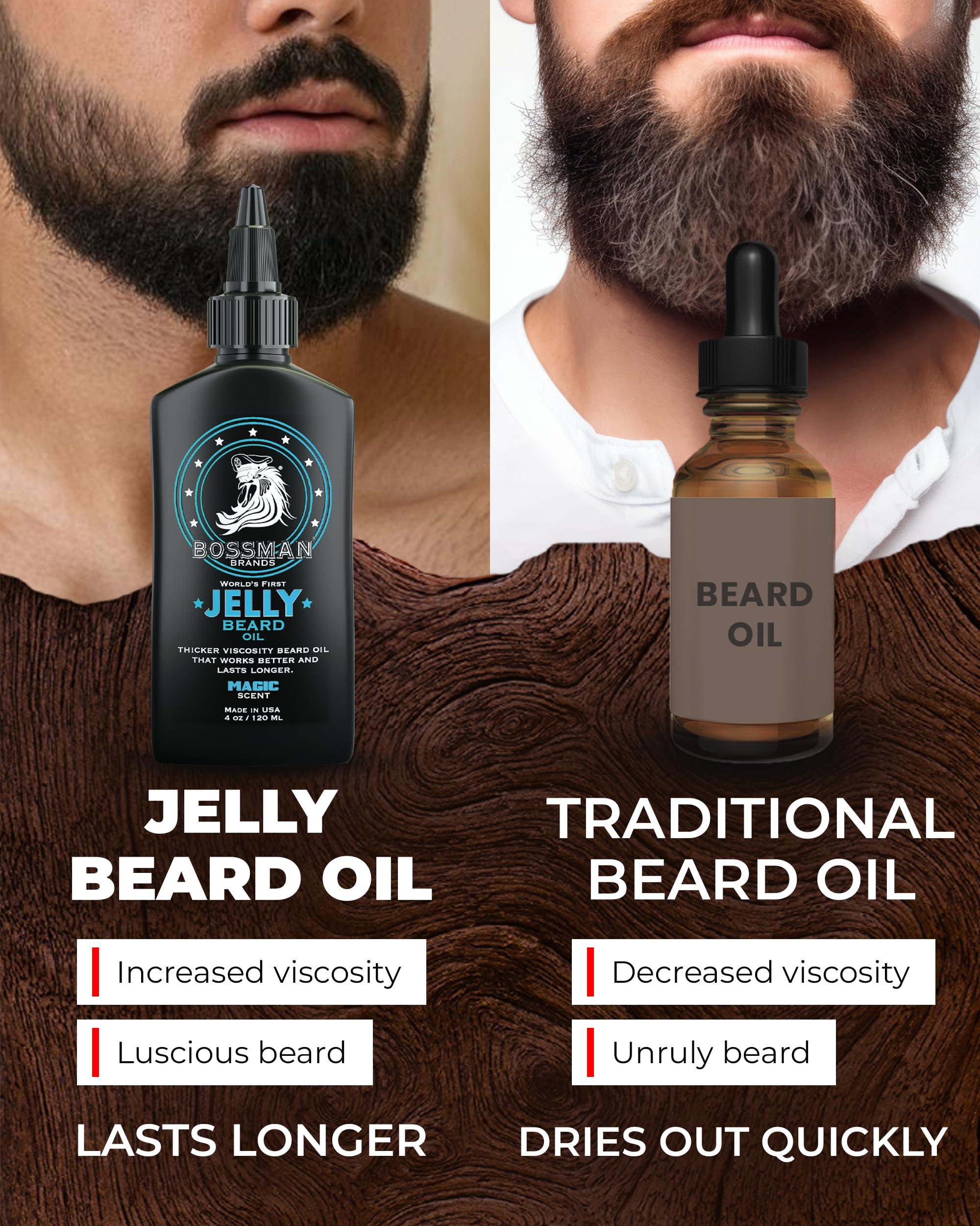 Bossman Magic : Bossman JELLY Beard Oil - World\'s First Jelly Beard Oil, Bonds to Beard Hair Better than Conventional Oils, 3-in-1 Moisturizing, Taming and Strengthening 4oz (Magic Scent)
