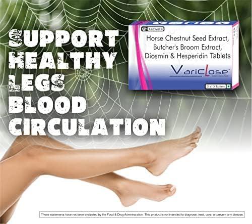 VARICLOSE Variclose Support Varicose Veins, Spider veins | Diosmin, Hesperidin, Horse Chestnut extract (Aescin), Butchers broom extract (Ruscogenins) | Plant based Foot, Legs Vascular Micro Circulation Support Supplement -60 Tablets