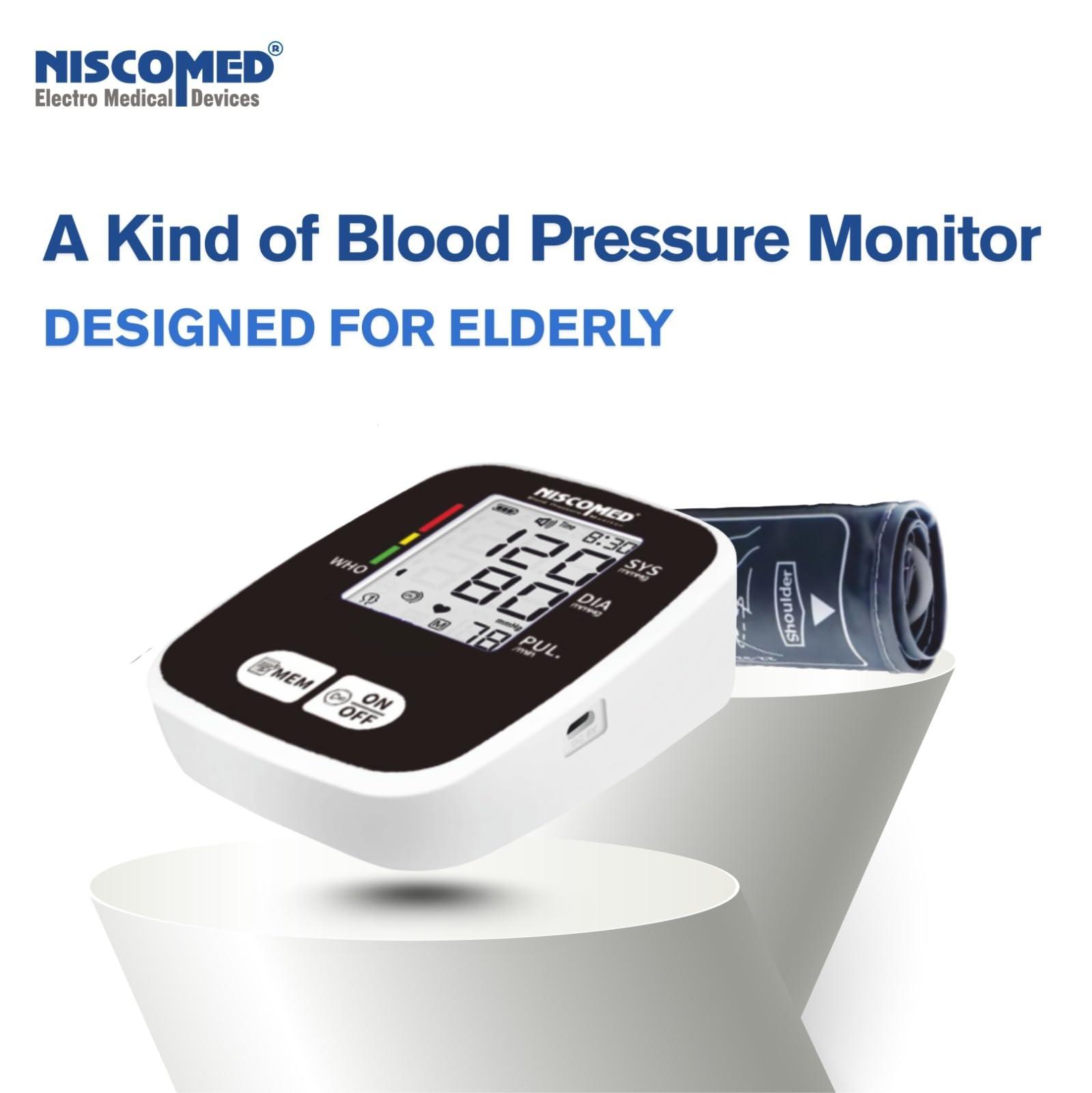 NISCOMED NISCOMED PW-221 Digital BP Check Machine For Home | Fully Automatic Upper Arm Style BP Monitor | With USB Cable & AAA Battery | Digital LCD Display | Memory 99 x 2 Users, White (1 Year Warranty)