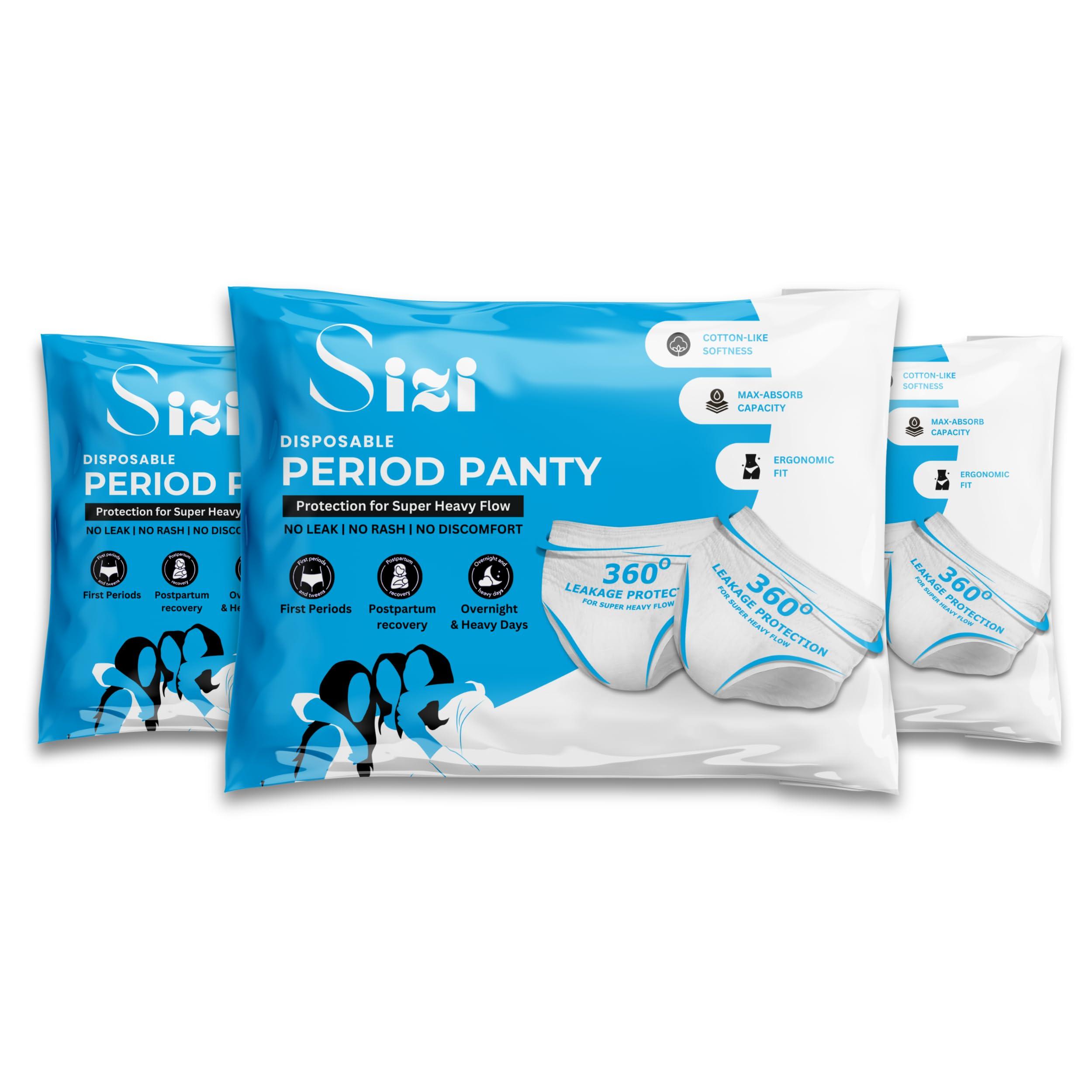 Sizi Disposable Period Panties for Sanitary Protection for Women, Day and Overnight Panties for Regular Flow Up to 12 Hours Protection, Sanitary Pads Pant Style (Medium, 8)