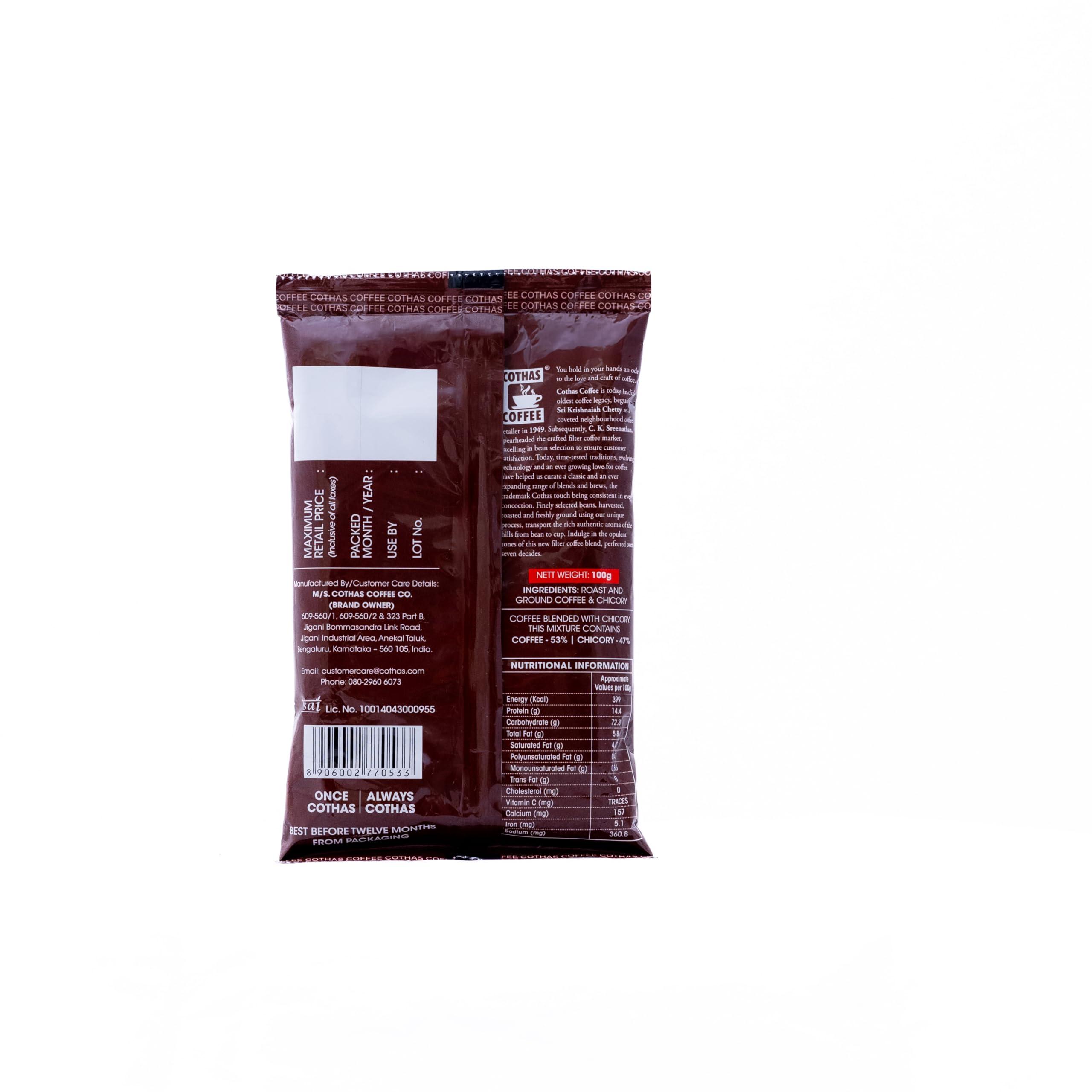 Cothas Cothas Deccan Brew Coffee, Blend of 53% Coffee 47% Chicory, Authentic South Indian Filter Coffee with Fresh Aroma & Strong Taste (100g)