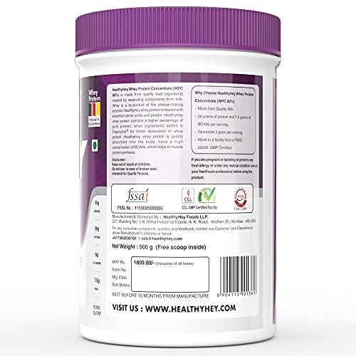 HealthyHey Sports HealthyHey Sports Whey Protein Concentrate - Helps in Muscle Synthesis (Strawberry, 500gm)
