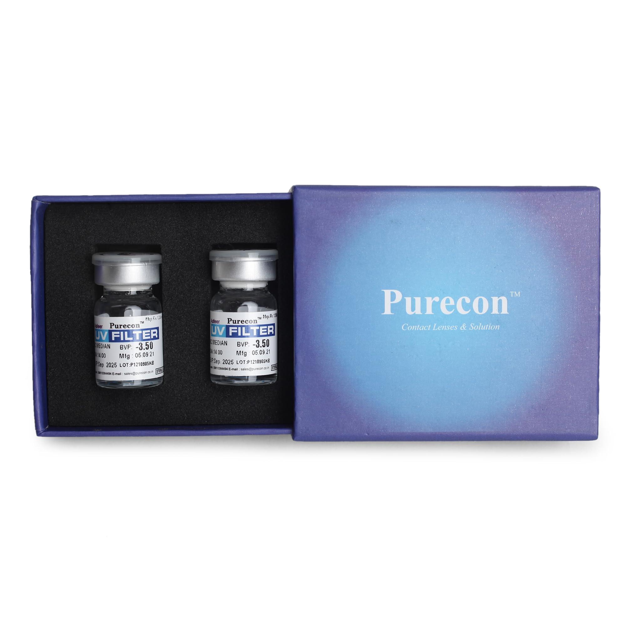 PURECON Purecon UV Filter Blue eye lens Tint Yearly Disposable Soft Contact Lenses for eyes (2 Lenses/Box) (-2.25, 8.60, 14.00, 2), with Complementary Welcome Kit