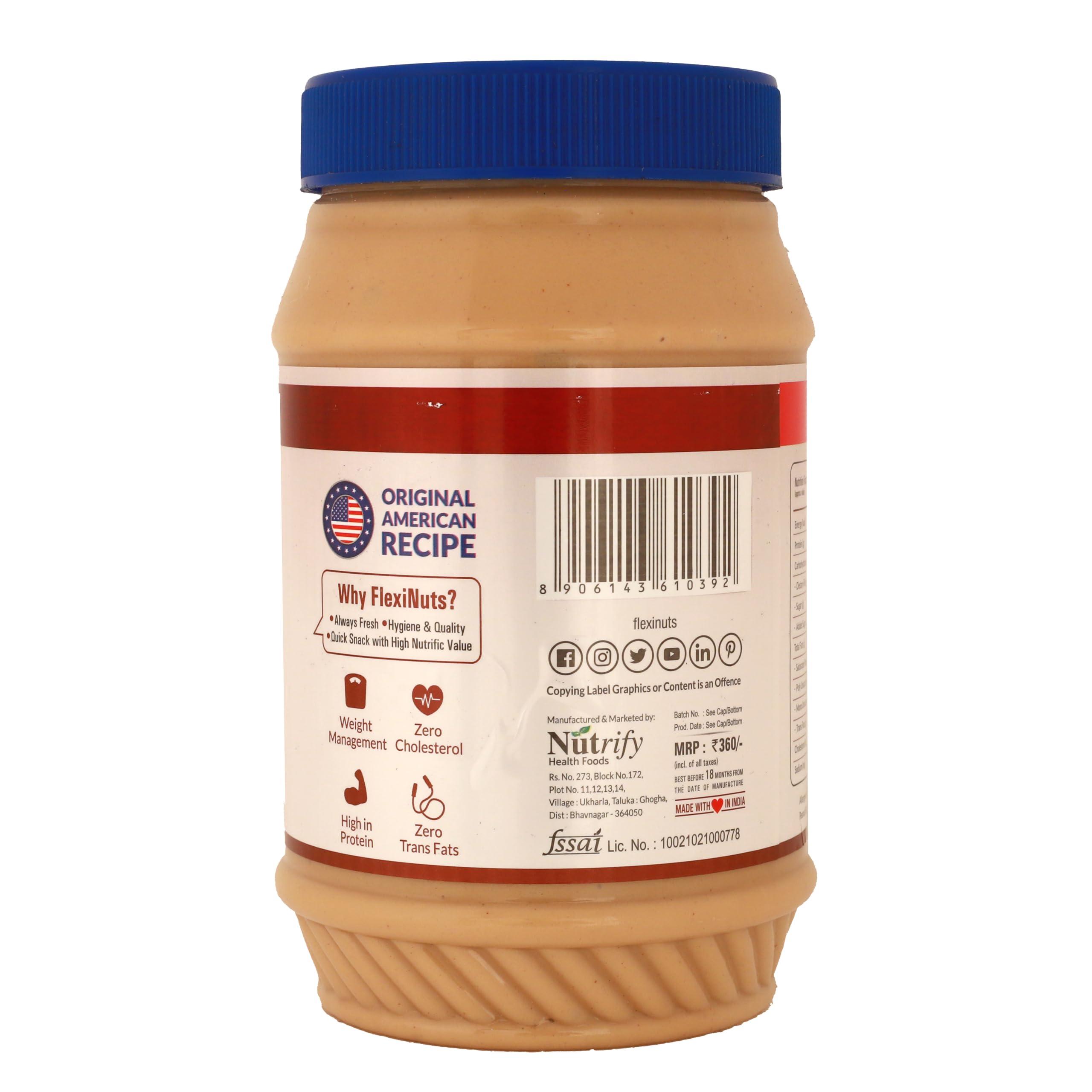FlexiNuts FLEXINUT All-Natural Peanut Butter (Crunchy) | No Added Sugar | Non GMO | Gluten Free | Vegan | Cholesterol Free (1KG)