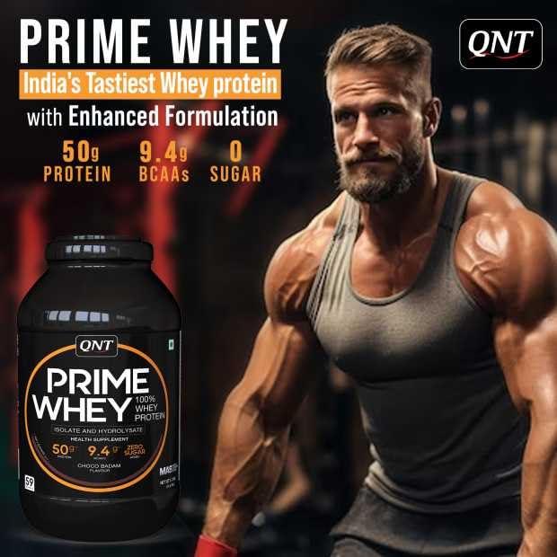 QNT QNT Prime Whey Protein Powder | Hazelnut Coffee, 1 Kg | Triple Blend of Whey Isolate, Concentrate & Hydrolysate | 25g Protein, 5.9g BCAA per Scoop | Best Whey Protein Powder for Men & Women