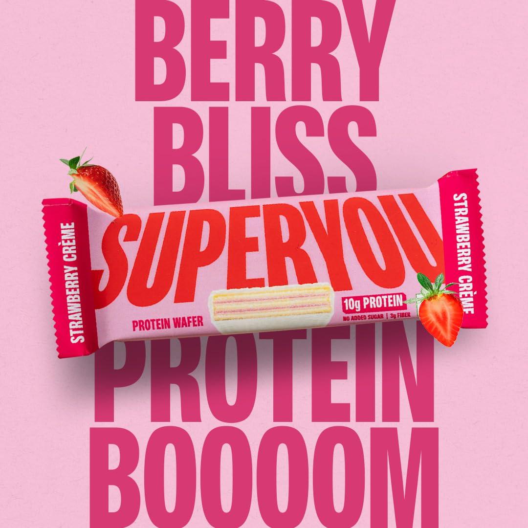 Superyou SuperYou Strawberry Protein Wafer Bars (Pack of 10)|10g Protein, 3g Fiber, No Added Sugar|Yeast Fermented Protein|Energy Bars|Crunchy Wafer Bar|100% Vegetarian|No Palm Oil|400g