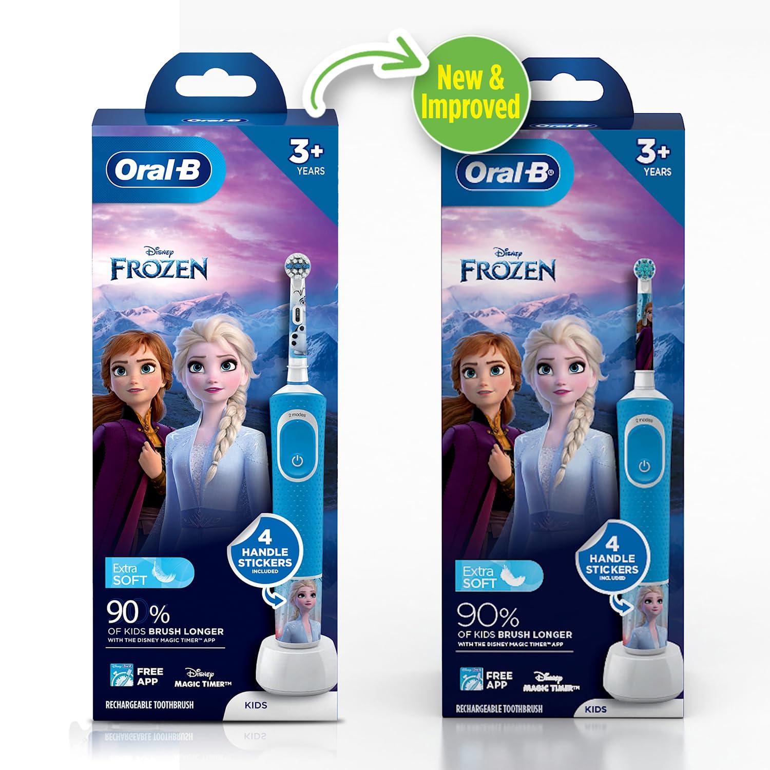Oral B Oral B Kids Frozen Rechargeable Rotating Electric Toothbrush, 2 Brushing Modes (Daily & Sensitive), 2 Min Timer with Quadpacer, 2 Year Warranty, IPX7 Water Resistant, Round Brush Head