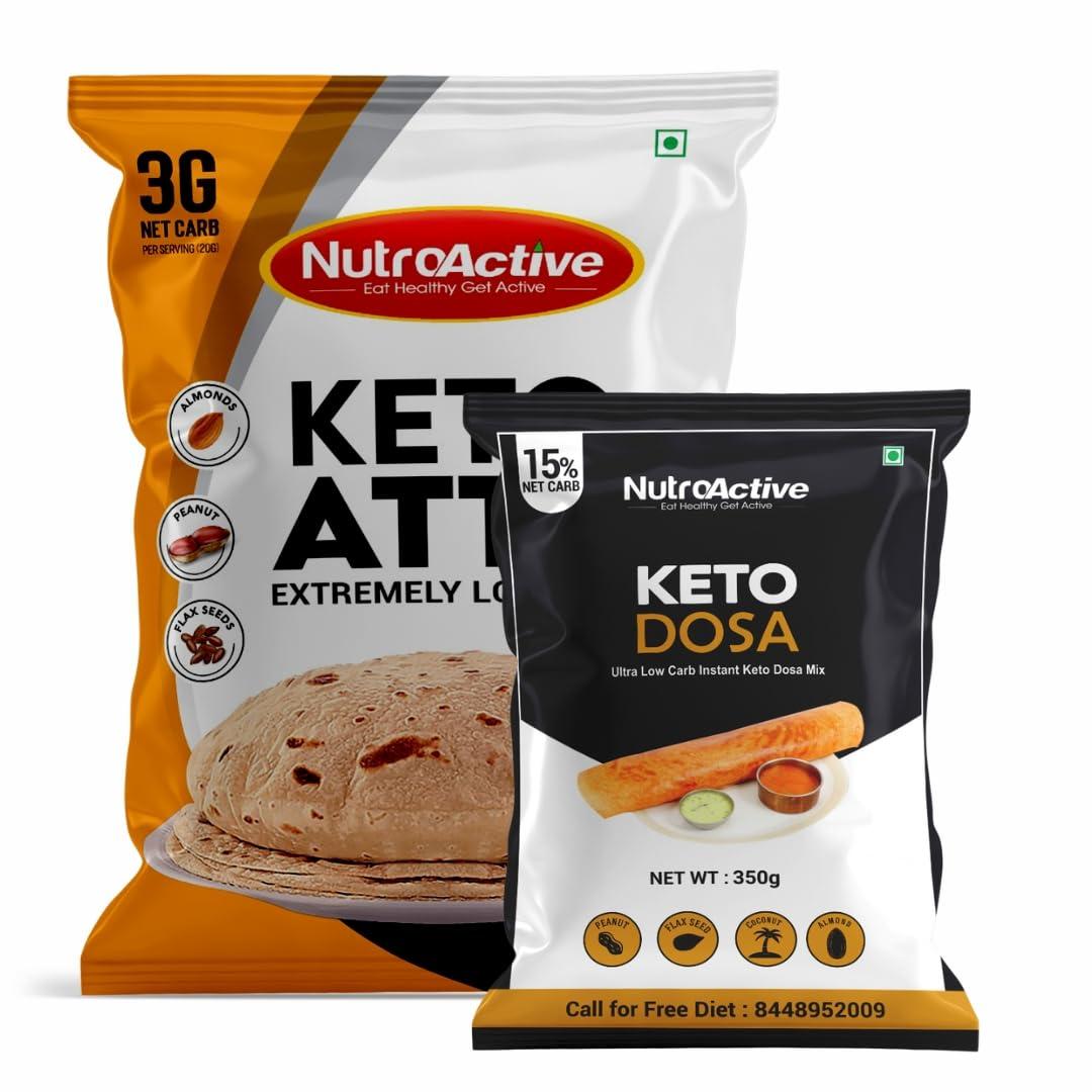 NutroActive NutroActive Keto Atta Extremely Low Carb Flour - 1kg with NutroActive Keto Dosa Mix Gluten Free - 350 gm