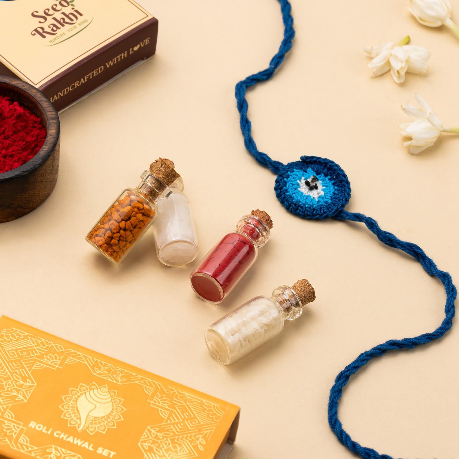 eighty7 Eighty7 Festive Gift Box Premium Dry Fruit 750g - Almonds, Cashews, Raisins (250g each) With Evil Eye Rakhi & Roli Chawal Chandan Mishri Set