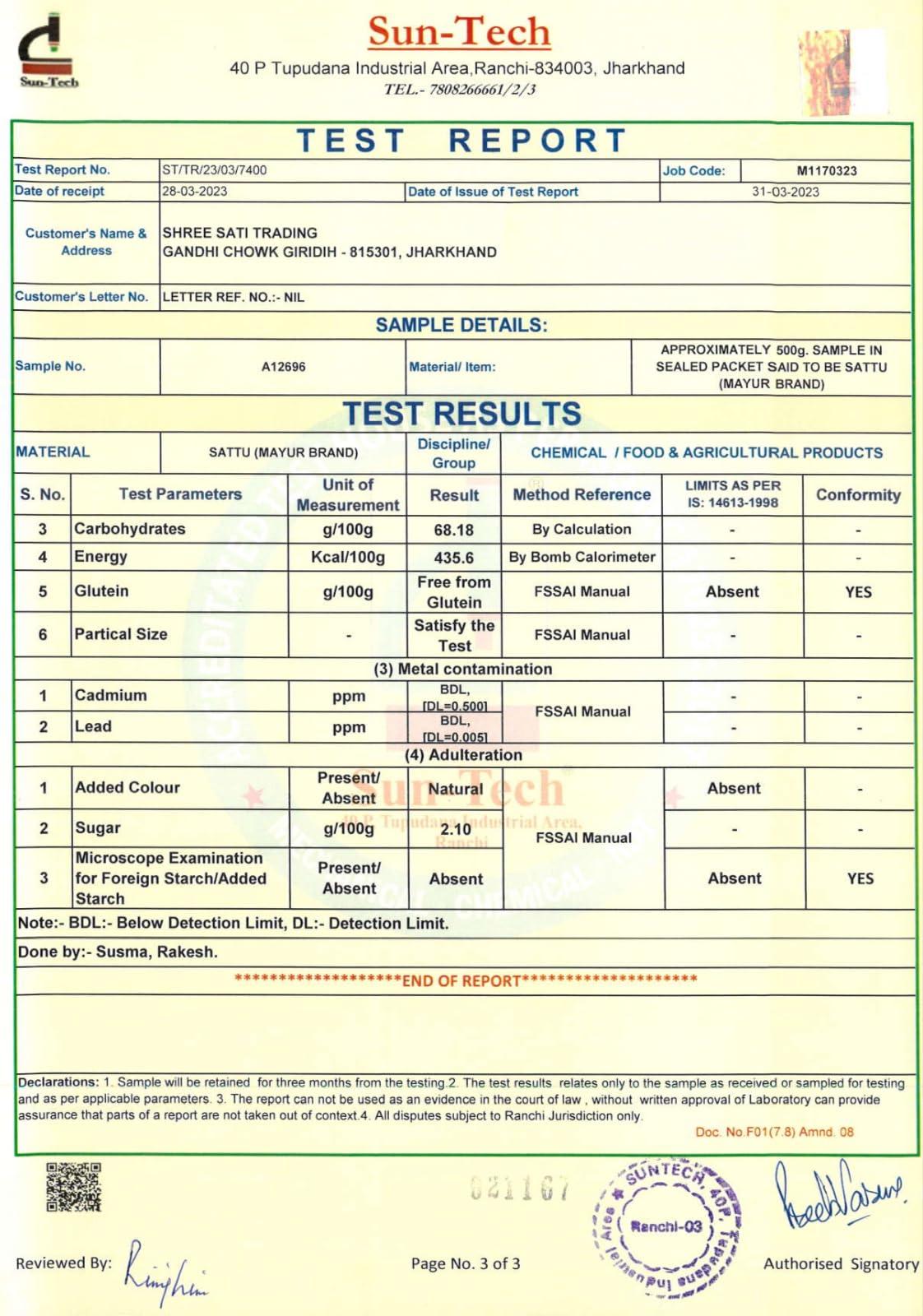 Generic SATI Sattu 1Kg 100% Chana Sattu Roasted Gram Atta Flour (500 X 2 Packs)