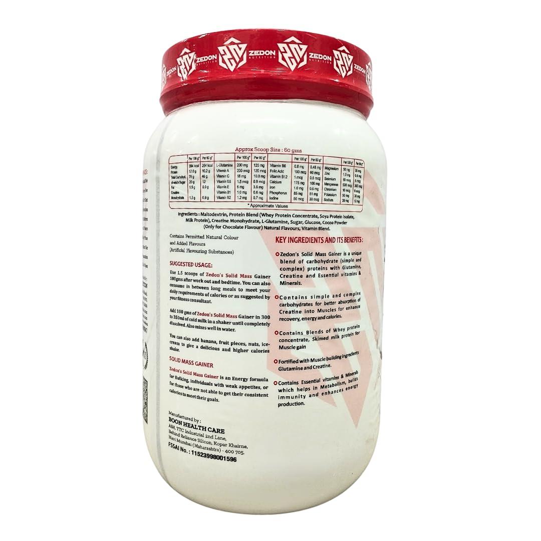 Zedon Nutrition Zedon Nutrition Solid Mass Gainer Whey Protein Powder, Whey Isolate & Concentrate 51g Protein, (Chocolate, 1 KG)