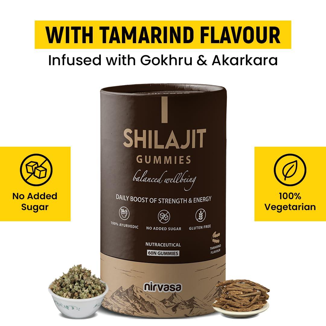 Nirvasa Nirvasa Shilajit Plus Gummies | Original Shilajit To Improve Strength, Stamina & Endurance | Tamarind Flavour | 60 Shilajit Gummies (Pack of 1)