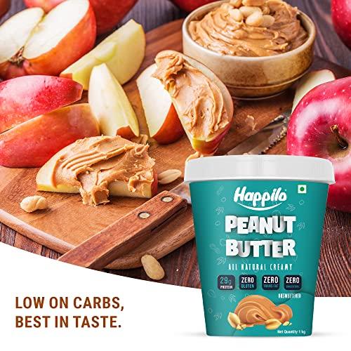 Happilo Happilo All Natural Unsweetened Peanut Butter Creamy 1Kg, Protein Rich, Roasted Peanuts, No Added Sugar