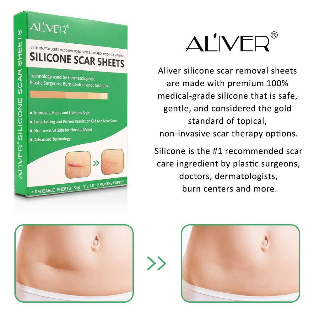 Purvigor Reusable Silicone Scar Removal Sheets, Professional Silicone Scar Sheets, for Scars Caused by C-Section, Surgery, Burn, Injuries, Acnes and Stretch Marks, Works on Old & New Scars, 4 Sheets