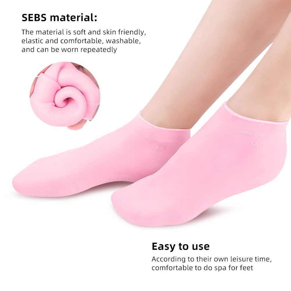 N+A Moisturizing Gloves&Socks, Silicone Gel Gloves for Dry Skin, Cracked Hands and Foot, Full Finger Waterproof Gloves for Hands Foot Care SPA (Pink, Socks)