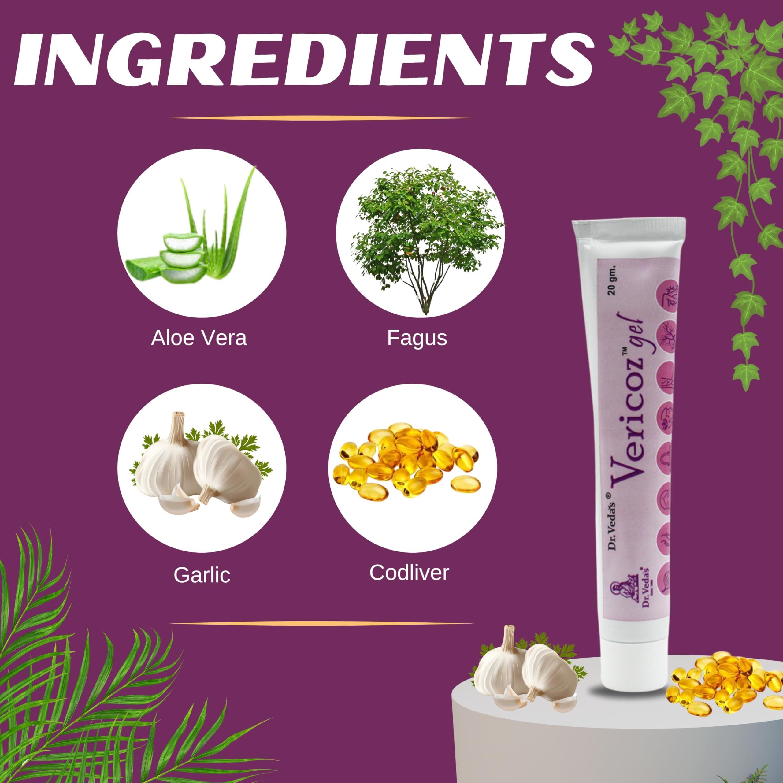 Dr. Veda\'s Dr. Veda\'s Ayurvedic Herbal Varicoz Gel | Varicose Veins, Spider Veins and Inflammation and Aching Leg/Feet - 20gm, Pack of 3