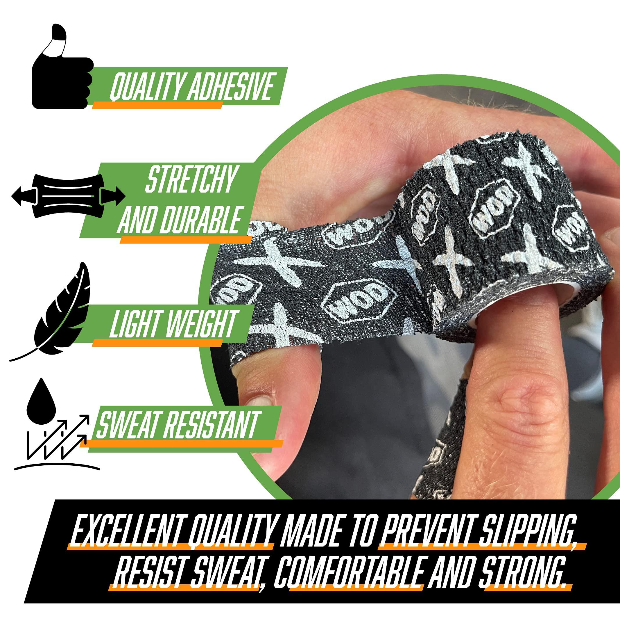 Wod Recovery Rx WOD Recovery Hook Grip Weightlifting Tape - Sweatproof & Chalk-Resistant, Adhesive Wrap for Thumb, Fingers, & Hands - Black/White, 1.5 Inches x 16 Feet