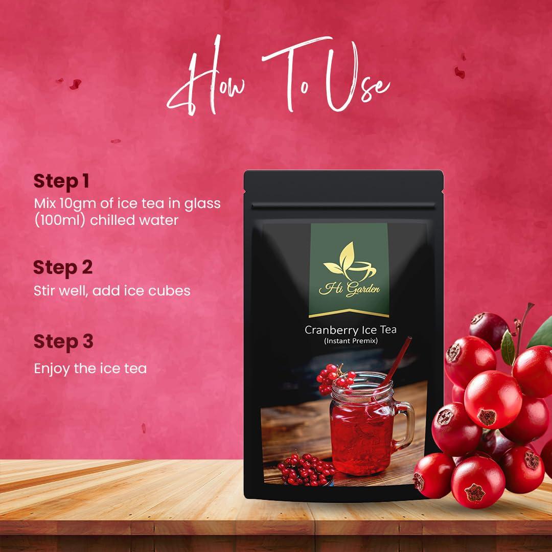 Hi garden Hi garden Cranberry Ice Tea Instant Premix Ice Tea Powder, Ready to Drink Iced Tea, Summer Drink- (150 Grams)