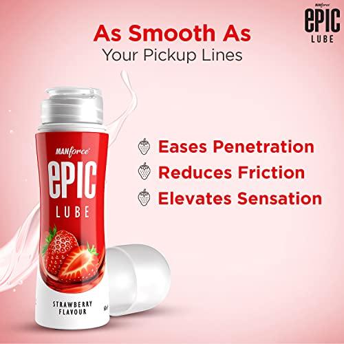 Manforce Epic Lube, Strawberry Flavoured Lubrication Gel for Men & Women, Water-Based Gel, Skin-Friendly, Safe to Use with Condoms, 60ml x 3