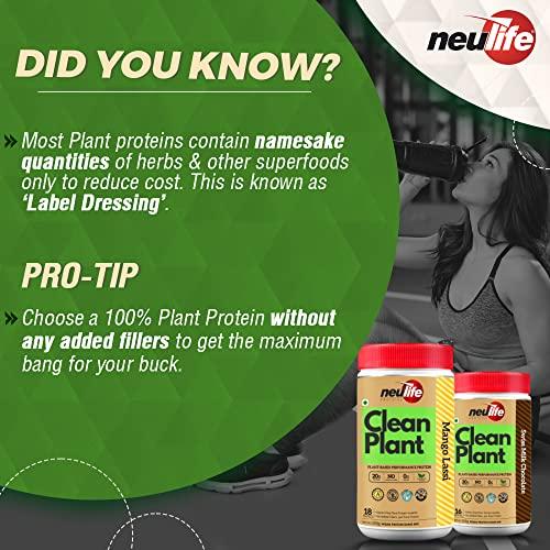 Neulife NEULIFE® CLEAN-PLANT Protein Isolate Powder | Vegan Protein Powder for Men & Women | Gluten & Sugar-free 500g (Mango Lassi)