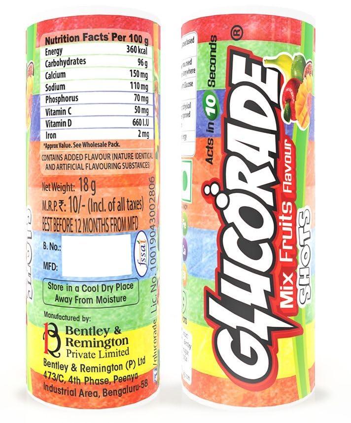 Glucorade Glucorade Shots Glucose Energy Tablets | Mix Fruit Flavour | Jar pack of 20 Tubes | Glucose provides instant energy