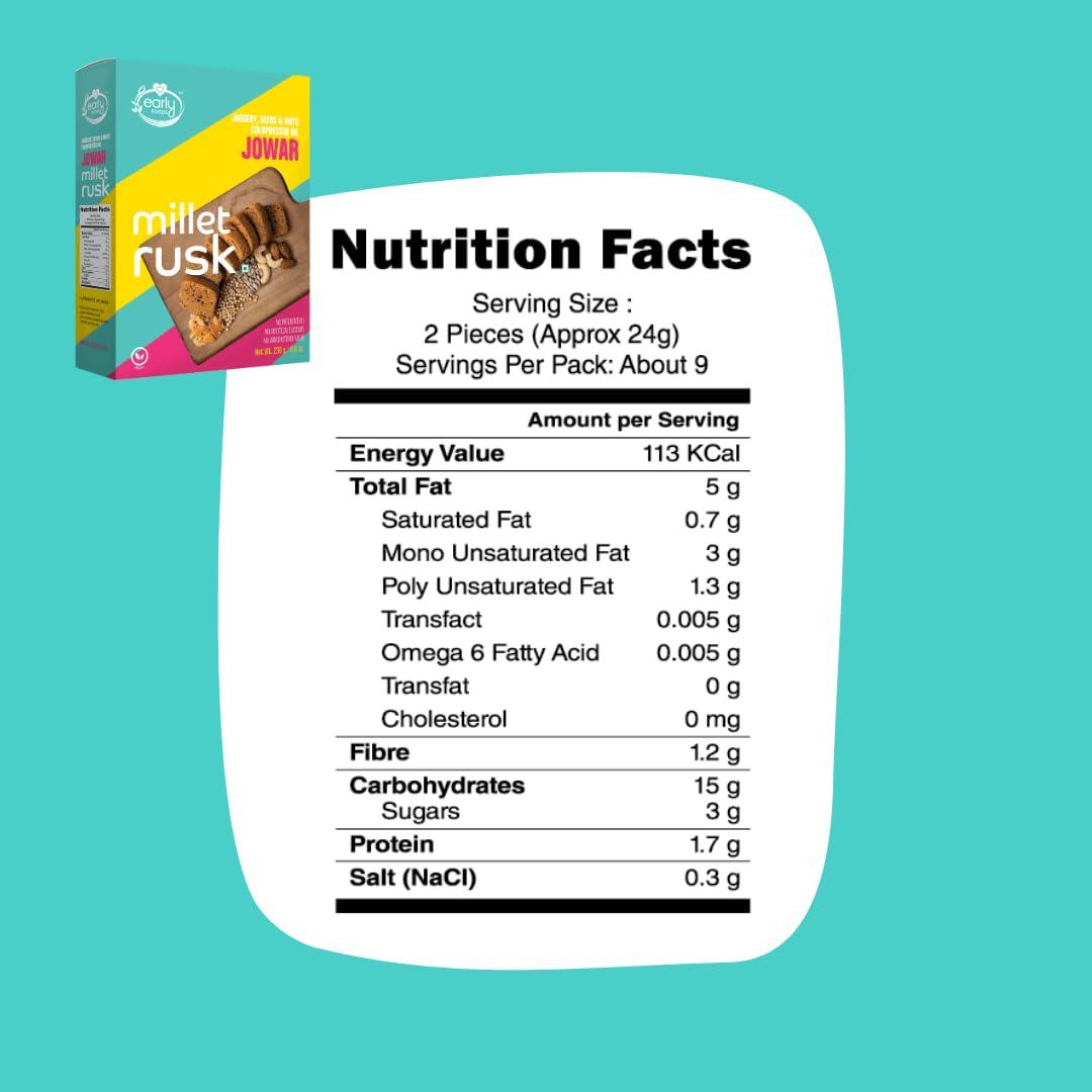 Early Foods Early Foods - Pack of 2 : Jowar Rusks | Millet Rusk Sugar Free | No Maida Rusk | Rusks for Kids | Millet Toast Biscuits Rusk 230g x 2