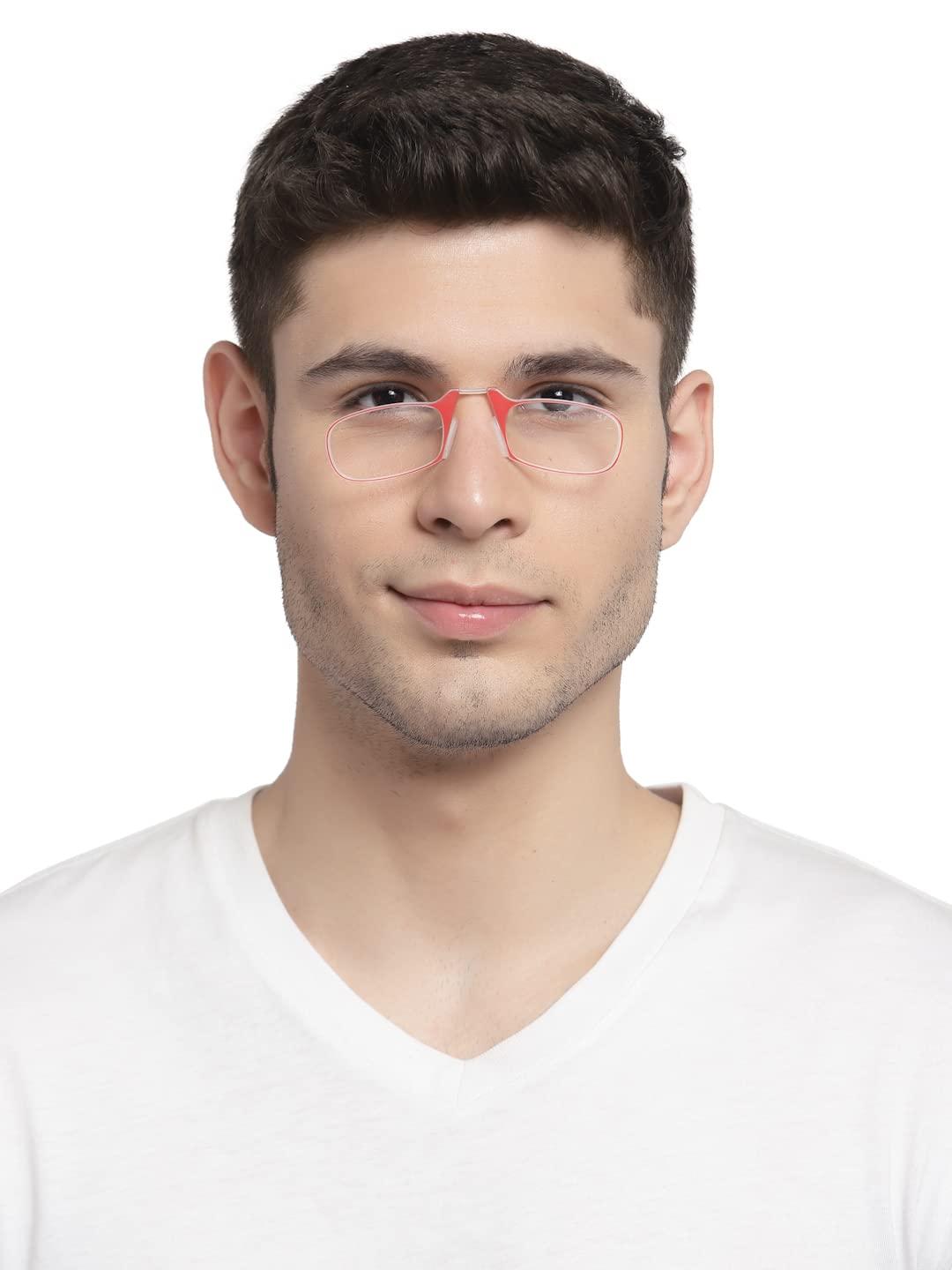 YOURSPEX YOURSPEX Nose Clip Reading Glasses for Men & Women, 1.50 Lens Power - UV Protected Clear Frame (Red)