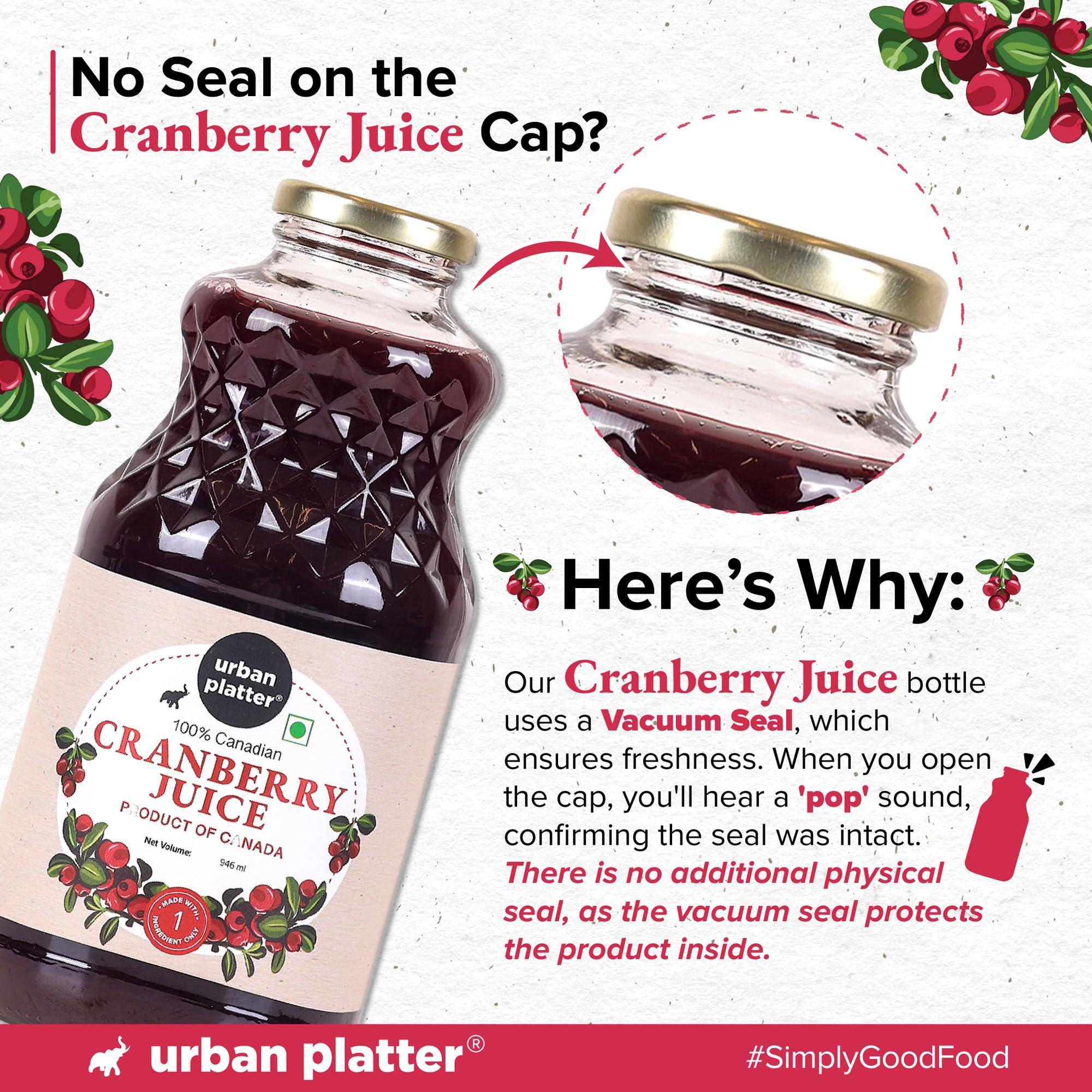 urban platter Urban Platter Canadian Cranberry Juice, 1 Litre (Unsweetened, No Added Sugar, 100% Natural Cranberry Juice, Good for UTI Health, Perfect for Cocktails and Mocktails)