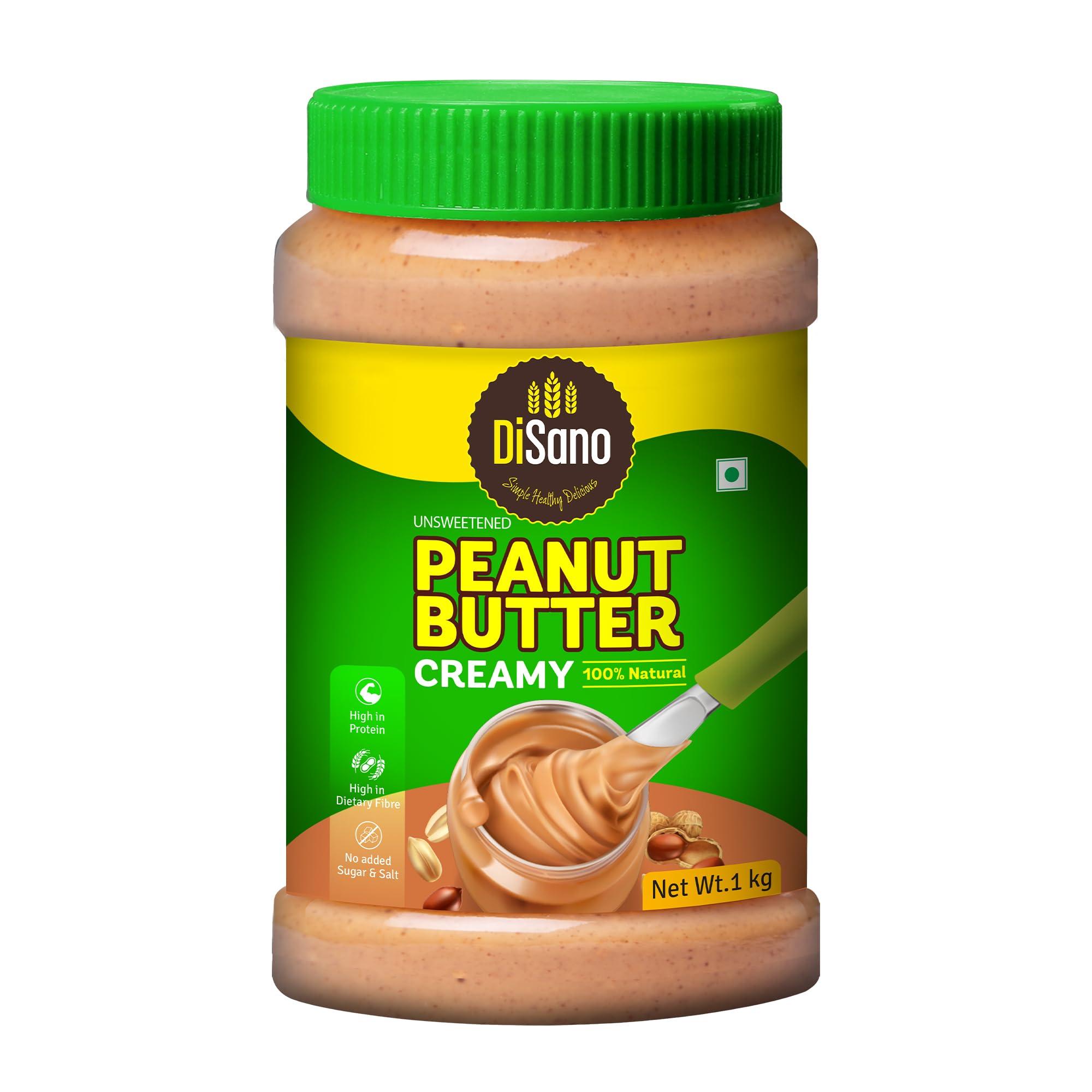 DISANO Disano Peanut Butter Crunchy 924g & DiSano Peanut Butter, All Natural, Creamy, Unsweetened, 30% Protein, Gluten Free, Non GMO, 1Kg