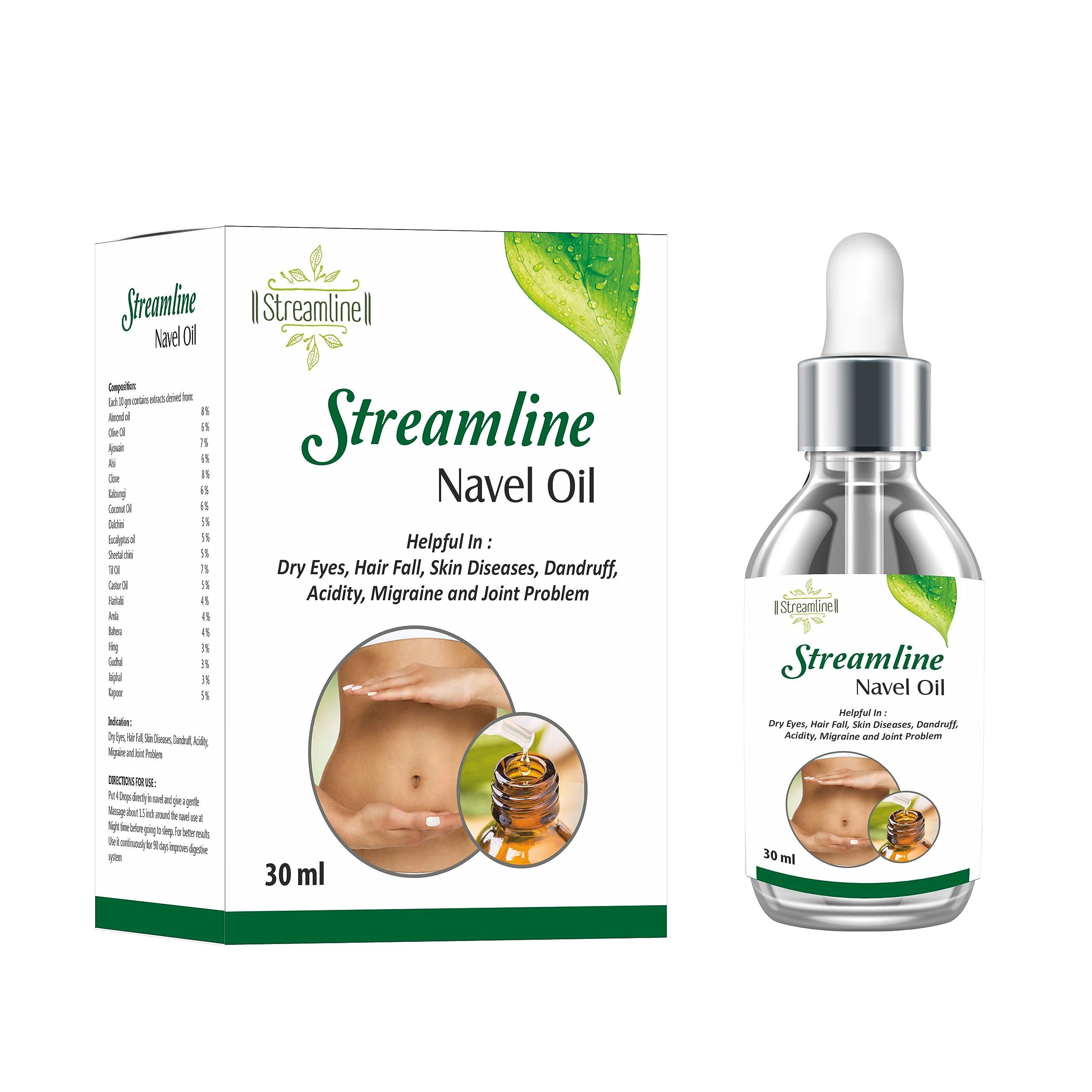 Streamline Streamline Navel Oil - Ayurvedic Nabi Oil for Joint Pain relief - Skin Problems - Dry Eyes - Acidity - Hair Fall & Migraine - Herbal Belly Button Oil With all Natural Powerful Ingredients - 30 ML