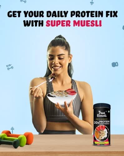 True Elements True Elements High Protein Muesli 400g - 20g Clean Protein | Millets, Seeds, Almonds & Black Currant | 100% Wholegrain Breakfast Cereal