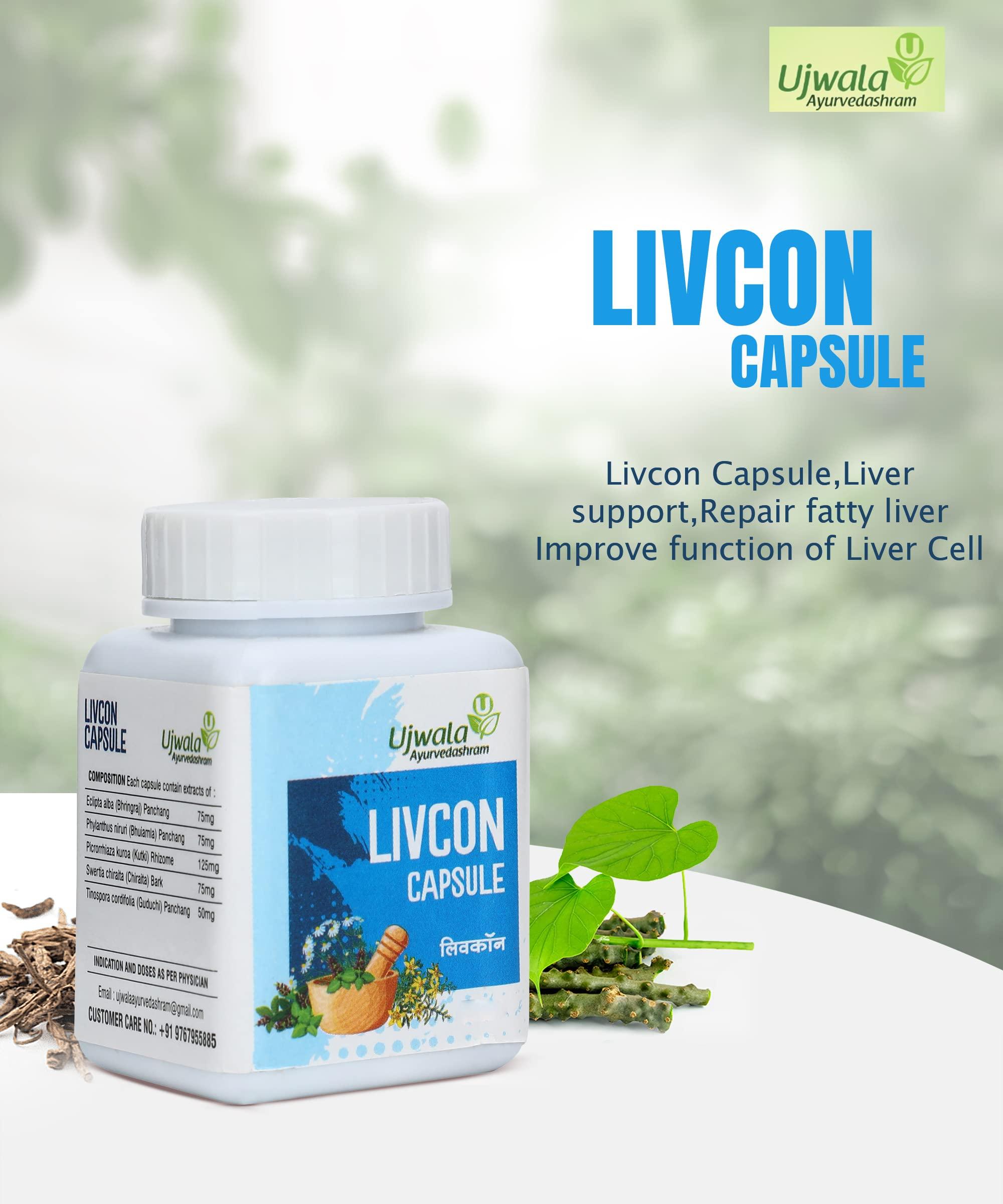 Ujwala Ayurvedashram Ujwala Ayurvedashram Livcon Capsule And Assicon Syrup Kit For Gas Problem For Urticaria | Hives Problem | Combination Of Guduchi,Bhuiamla,Pitpada,Bhringraj ||