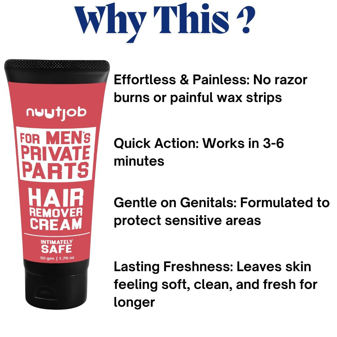 NUUTJOB Nuutjob Intimate Hair Removal Cream for Men Painless Hair Removal for Groin, Butt, and Shaft | Gentle & Fast-Acting Cream for Sensitive Skin 50 gm