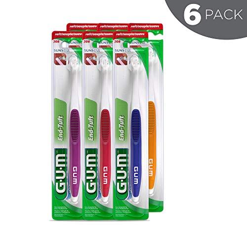 Gum GUM End-Tuft Toothbrush for Hard-to-Reach Areas, Soft Bristles (Pack of 6) : 6 Brushes