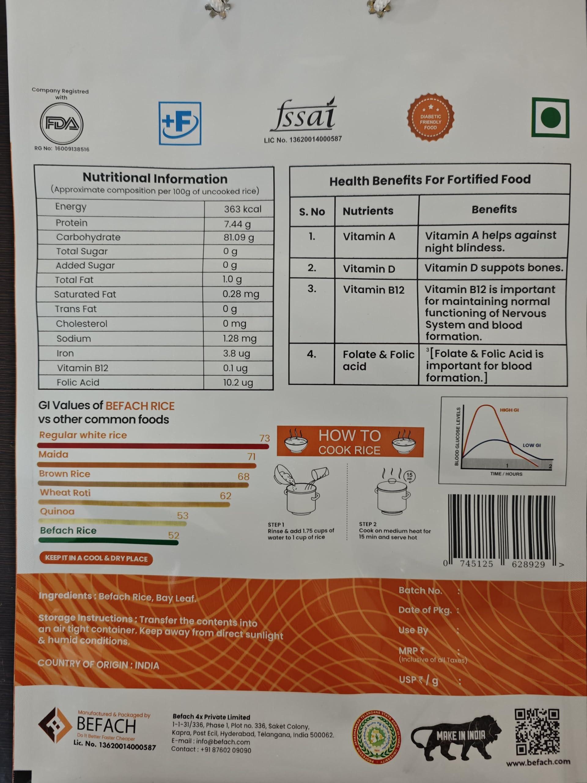 Befach 4x Befach Fortified Low GI Rice | Free of Pesticides, Non GMO, Certified Low GI & Low Sugar White Rice Perfect for Diet & Diabetic Patients | 4.5 kg (Pack of 3)