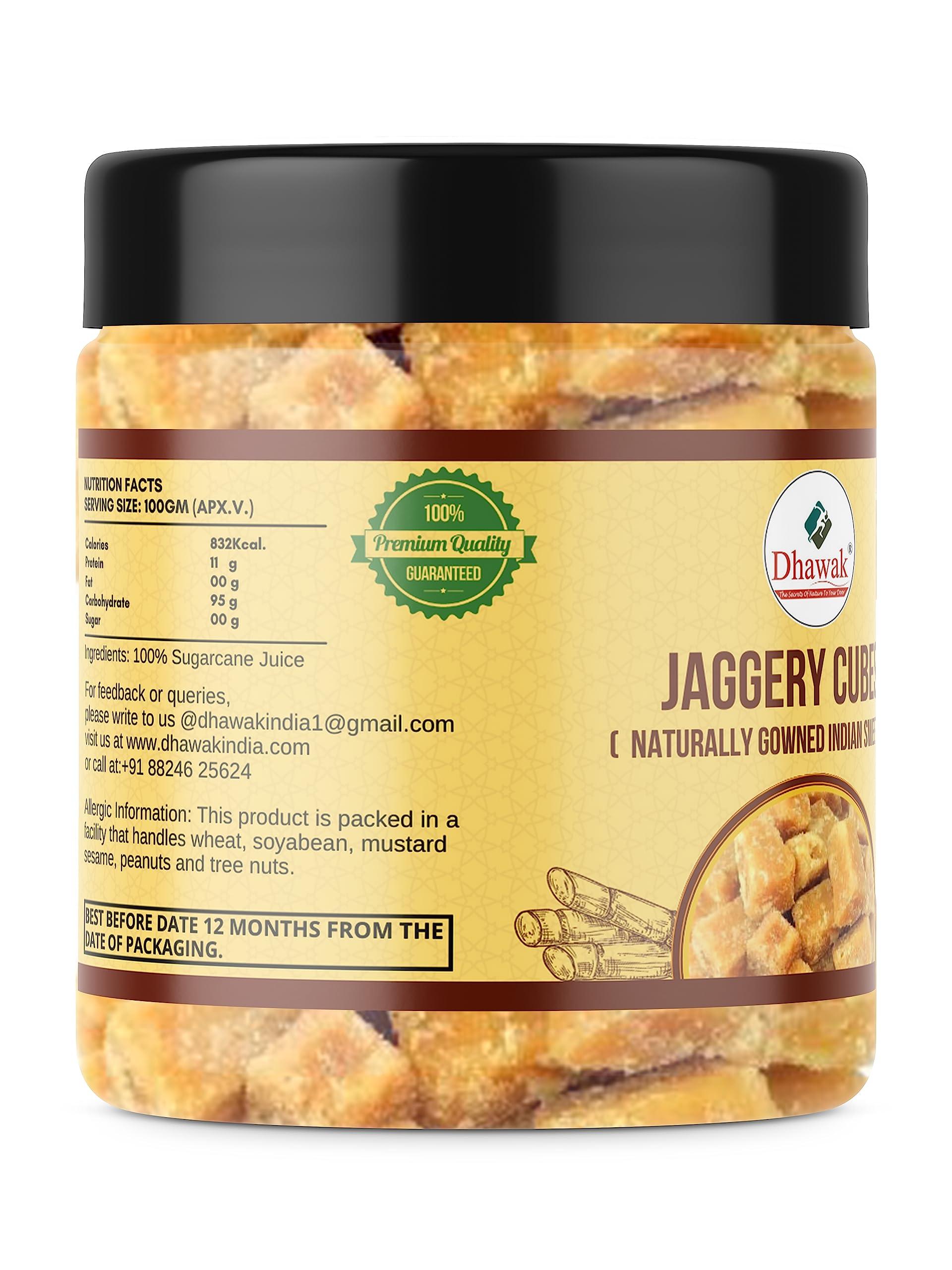 DHAWAK DHAWAK Jaggery Cubes Organic Gud Jaggery cubes 250 Grams Pure Natural, No Preservatives Added [Jar Pack]
