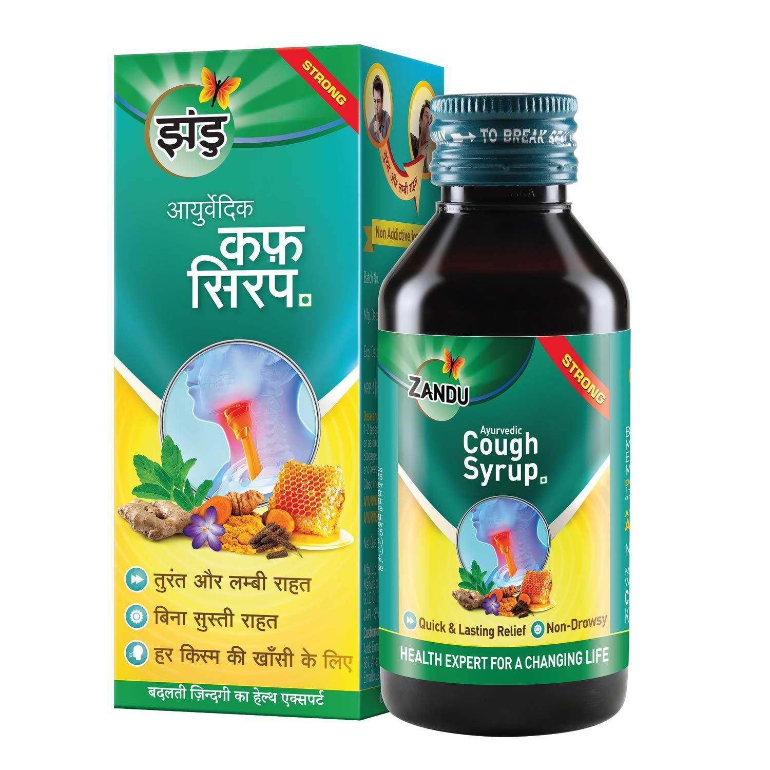 Zandu Zandu Ayurvedic Cough Syrup | With 16 Effective Ayurvedic Ingredients | Quick & Lasting Relief | Non-Drowsy | For All Types of Cough | 200 ML