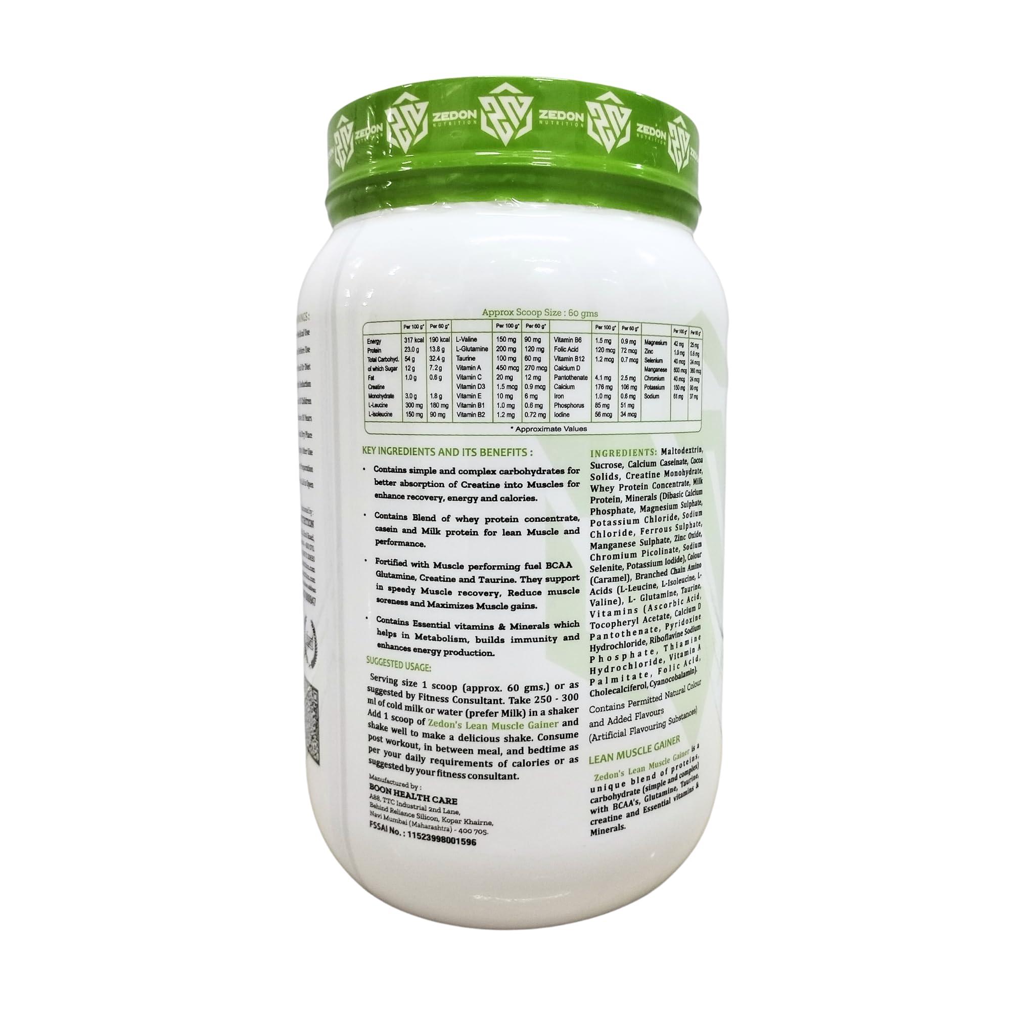 Zedon Nutrition Zedon Nutrition Lean Muscle Gainer Whey Protein Source | 42g Protein, Creatine, BCAA, Glutamine, Taurine | Muscle Building Supplement for Men & Women (Coffee, 1KG)