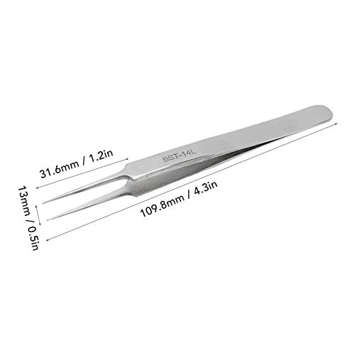 CH2-27APR23-BHN6RDMV Generic Industrial Tweezer, Stainless Steel Comfortable Touch Impact Resistant Fine Point Tweezer Anti Acid Rust Resistance High Hardness for Microelectronics (14L) |