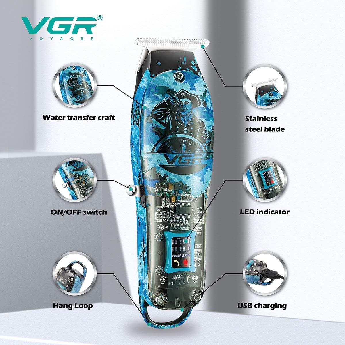 VGR VGR V-923 Professional Electric Hair Clipper with Digital LED display Beard Trimmer for Men, 150 min Runtime and 3 Guide combs (Black)