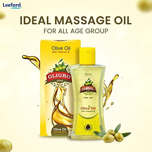OLIGRO Oligro Body Massage Olive Oil (200ml) - for Body Massage and Hair Care | Goodness of Vitamin E & Sweet Almond Oil |Helps to Nourished and Glowing Skin || Pure & Natural for Both Men & Women
