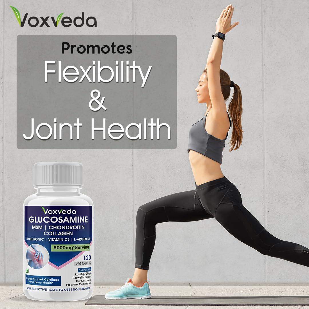 Voxveda Voxveda's Glucosamine Tablets - 120 Veg Tablets | Glucosamine Tablets for Joint | Glucosamine Chondroitin MSM - Joint Support Supplement with Vitamins