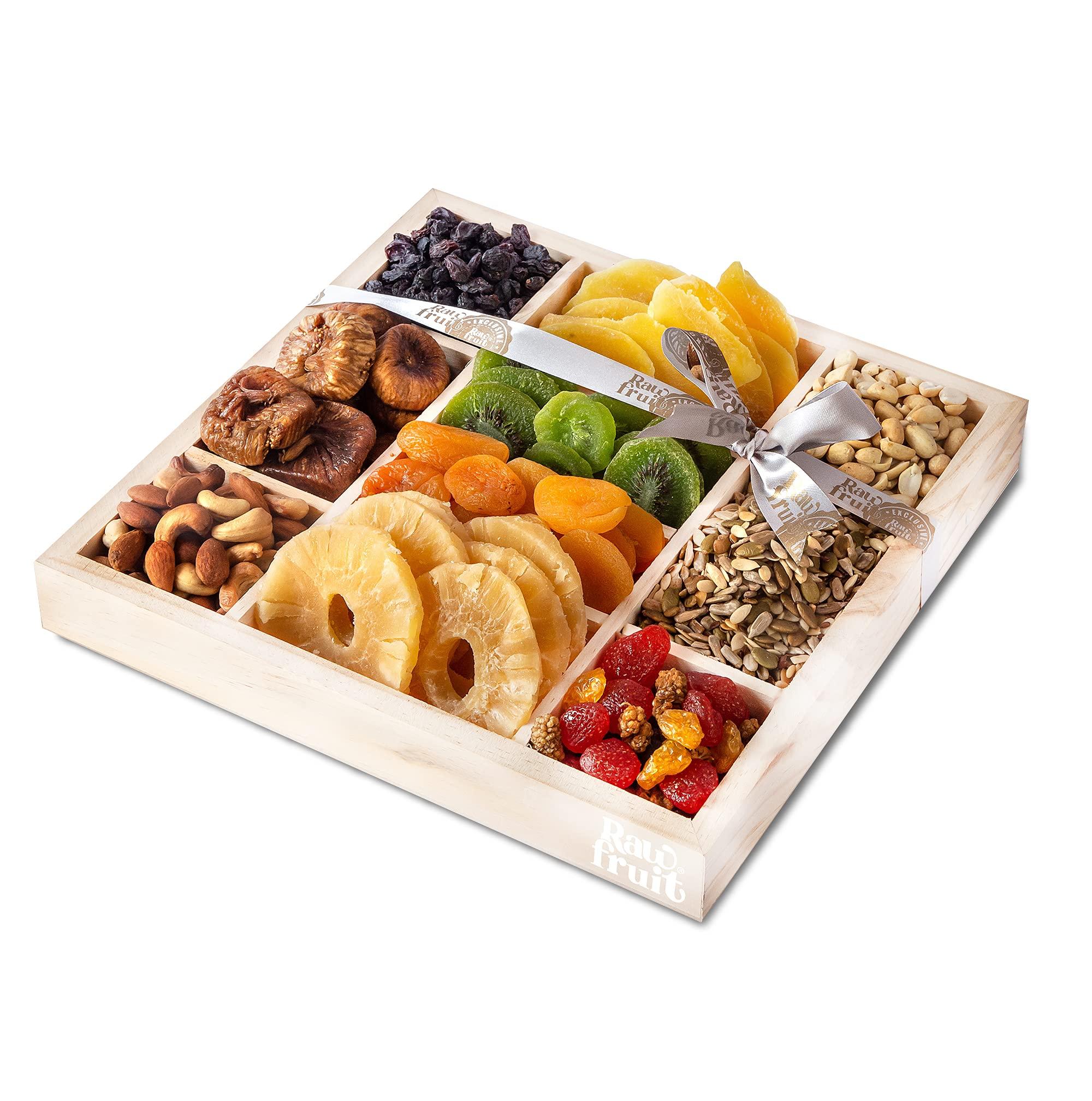HYPERFOODS HyperFoods RawFruit Dry Fruit Gift Pack Tropical Fruits Wooden Gift Hamper| Dried Fruit Berries Nuts Dry Fruit Combo Pack | Wedding Shadi Marrige Newly Married Happily Gift Hampers for Him/Her