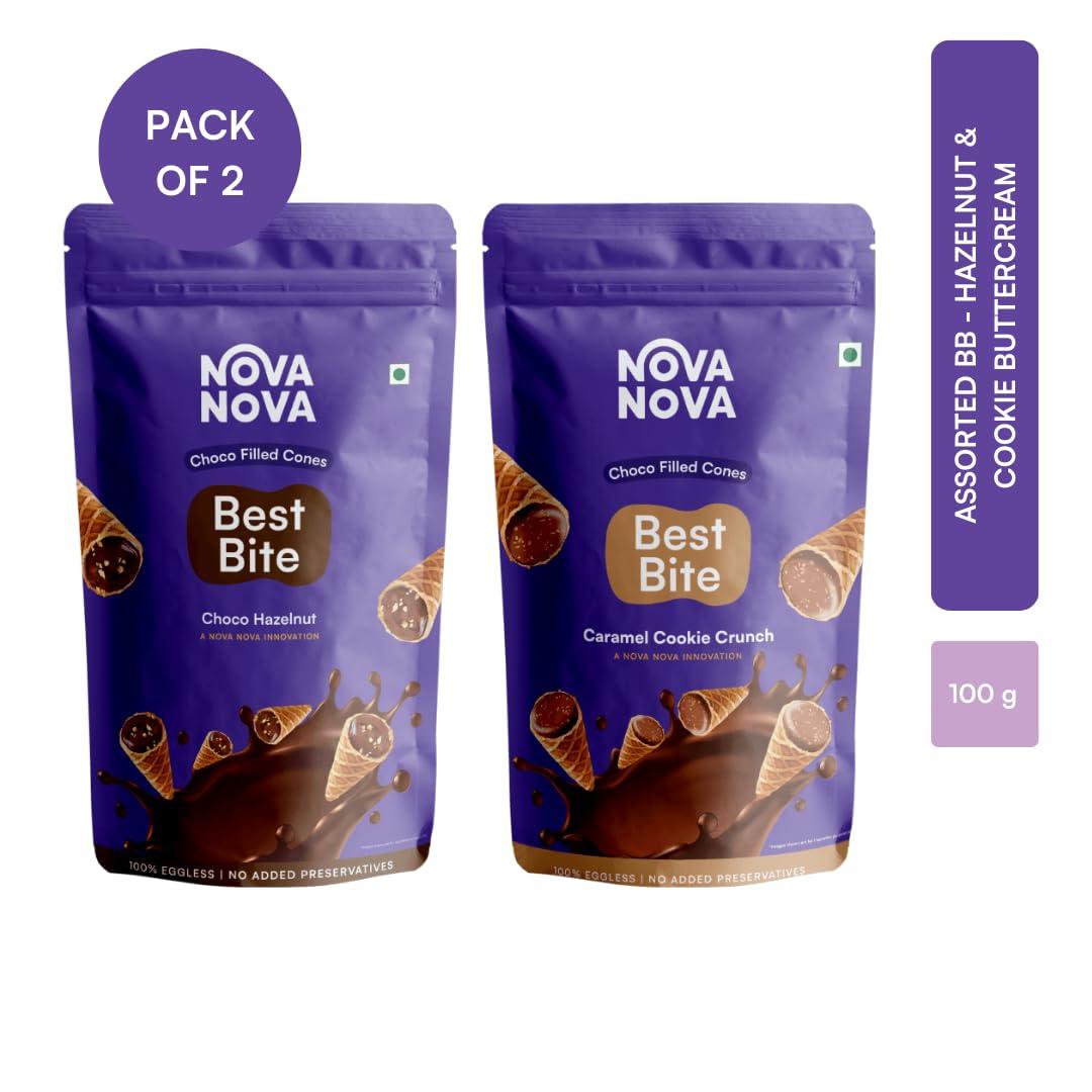 NOVANOVA NOVANOVA Best Bite Choco Filled Cones | Choco Hazelnut & Cookie Buttercream - Assorted Pack Of 2| 100% Eggless | No Added Preservatives (100 Gram)