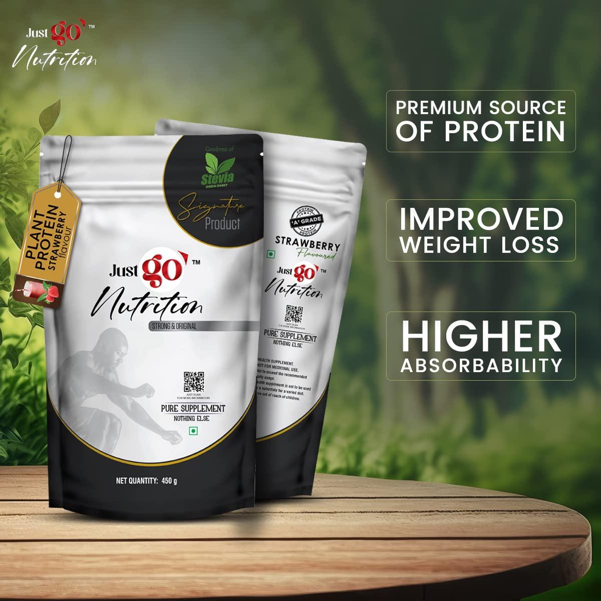 JUST GO NUTRITION Just Go Nutrition Plant Protein Powder | Cappuccino Flavour | With Stevia | Vegan & Sugar-Free | 25g Protein per Serving | Pure Supplement | 450g Pack